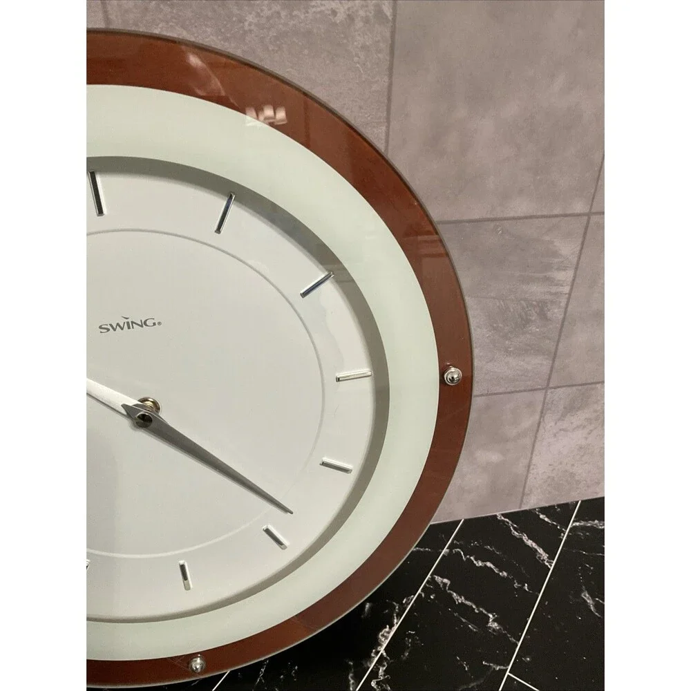 Swing Wall Clock Echo Walnut MCM Style Wood Frame.EUC